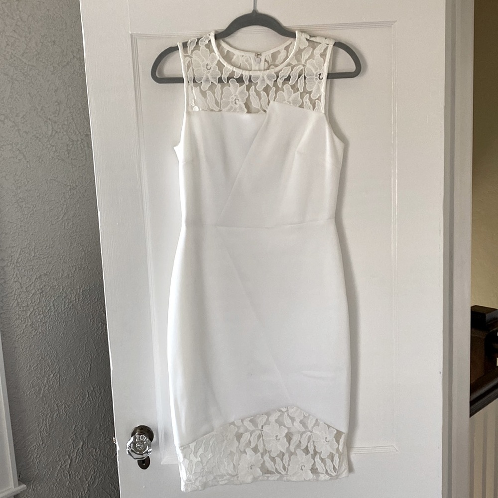 Calvin Klein white lace neoprene dress